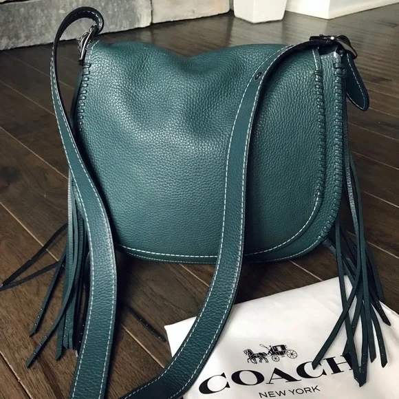 Coach 1941 Whiplash Stitch Studded Fringe Leather Saddle Crossbody Bag, Teal - Picture 4 of 16